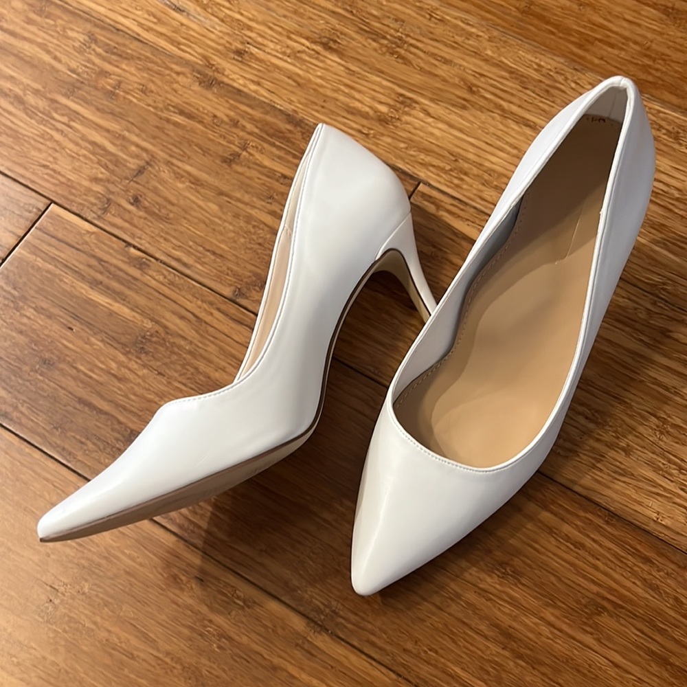 White pointed toe stiletto heels